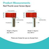 Foto&Tech 4PCS Thumb Lever Screw, M4*17mm & M6*17mm Sizes (Red or Black)