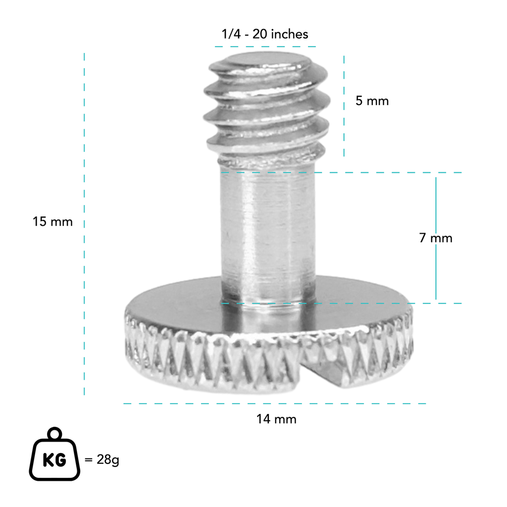 Foto&Tech 2 Pieces 303 Stainless Steel 1/4"-20 Slotted Screw for Camera Quick Release Plate
