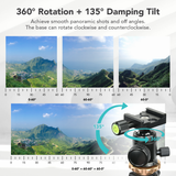 Metal Tripod Ball Head Mount 360 Rotation Panoramic Camera w Fine Tuning Knobs