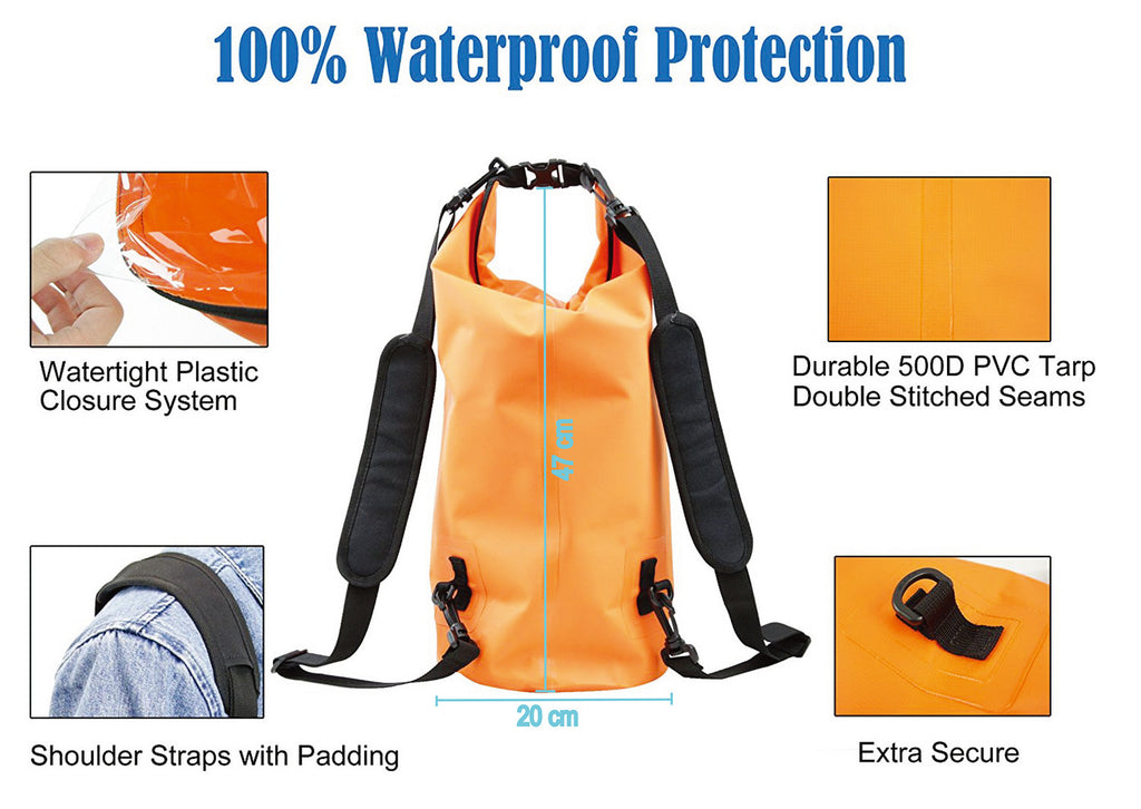 Orange 10 Lt Waterproof Roll Top Backpack
